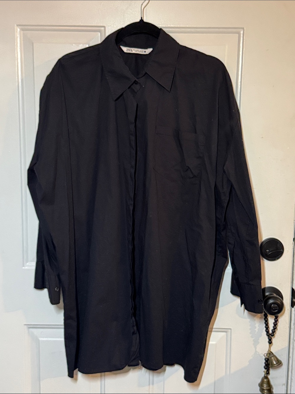 Zara Black Button-Front Dress Shirt
